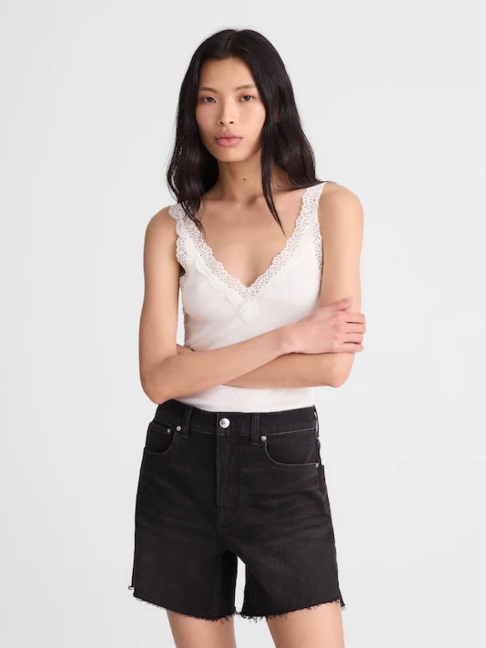 Madewell Black Frayed Hem High-Rise Denim Shorts